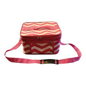Pink Chevron Train Case, Makeup Case,  11x9x6.5"